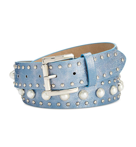 Steve Madden Imitation Pearl & Rhinestone Metallic Belt