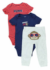 Baby Boy's 3-Piece Matching Outfit Set (2 Bodysuit Tops and 1 Pant)