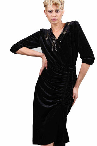 Womens Long Sleeve Velvet Cocktail Dress, Black