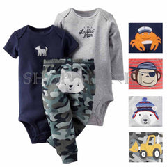 Baby Boy's 3-Piece Matching Outfit Set (2 Bodysuit Tops and 1 Pant)