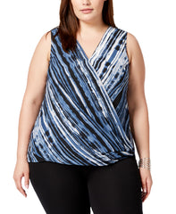 Alfani Womens Sleeveless Easy Fit Bubble Hem Surplice Top