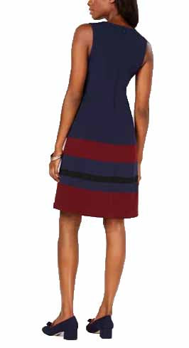 Charter Club Womens Sleeveless A-Line Colorblock Dress (Blue Combo, X-Small)