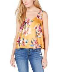 Bar III Womens Floral-Print V-Neck Ruffled-Hem Tank Top