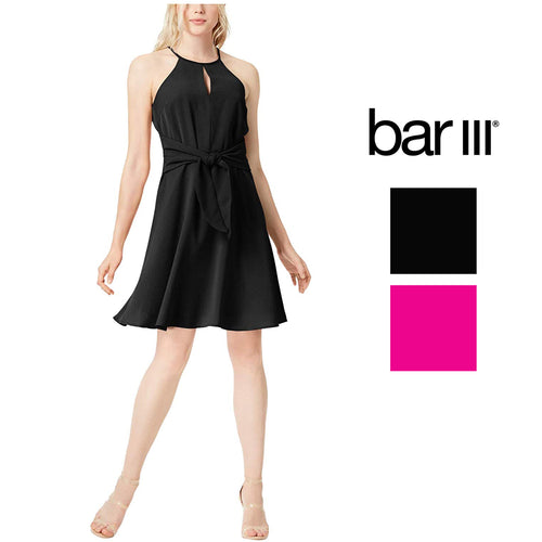 Bar III Womens Tie-Waist Halter Dress
