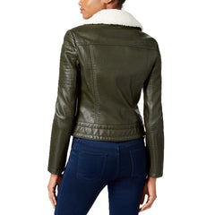 Juniors' Mixed-Media Faux-Leather Moto Jacket