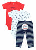 Baby Boy's 3-Piece Matching Outfit Set (2 Bodysuit Tops and 1 Pant)