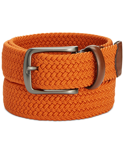 Perry Ellis Portfolio Men's Stretch Webbed Leather Trim Belt (Orange, 34/36)