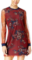 Be Bop Juniors' Printed Swiss-Dot Mesh Dress (Red/Navy,XX-Small)