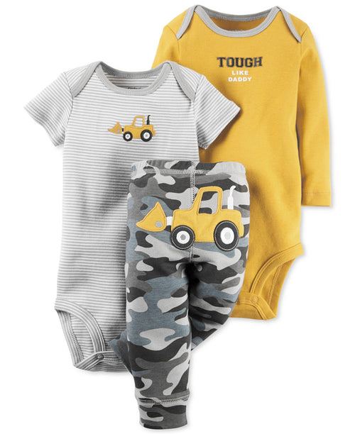 Baby Boy's 3-Piece Matching Outfit Set (2 Bodysuit Tops and 1 Pant)