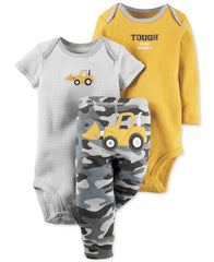Baby Boy's 3-Piece Matching Outfit Set (2 Bodysuit Tops and 1 Pant)