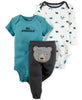 Baby Boy's 3-Piece Matching Outfit Set (2 Bodysuit Tops and 1 Pant)