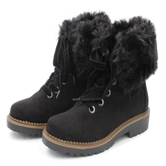 Union Bay Womens Charlotte Suede Faux Fur Lace Up Ankle Bootie