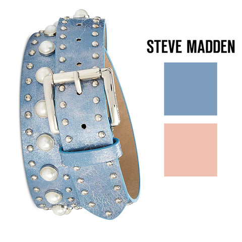Steve Madden Imitation Pearl & Rhinestone Metallic Belt