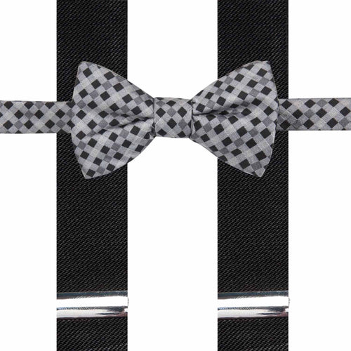 Alfani Mens Clip On Bow Tie & 2 Piece Y-Shape Suspenders (Black/Grey Check)