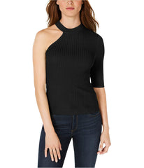 Bar III Womens Fitted Scoop Neck One-Shoulder Silhouette Sweater