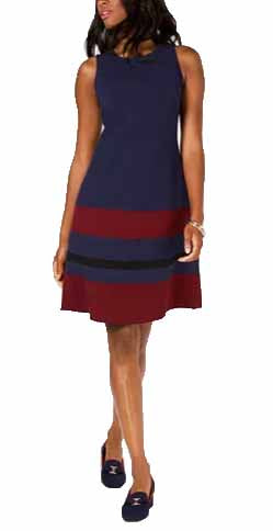 Charter Club Womens Sleeveless A-Line Colorblock Dress (Blue Combo, X-Small)