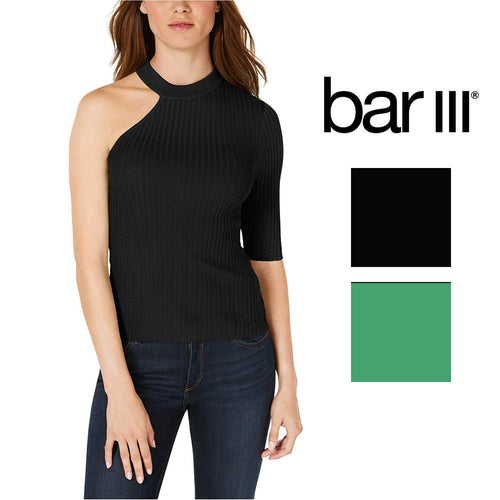 Bar III Womens Fitted Scoop Neck One-Shoulder Silhouette Sweater