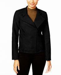 Juniors' Faux-Leather Stitched Moto Jacket