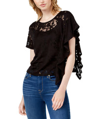 Bar III Womens Burnout Poncho-Sleeve T-Shirt (Black,XX-Large)