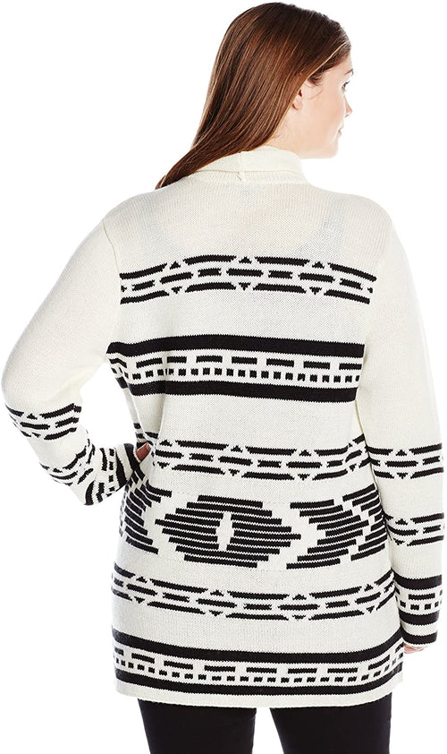 Womens Plus-Size Amya Patterned Cardigan Sweater, Dirty White