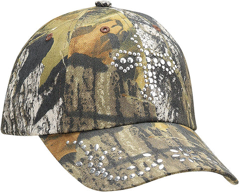 Womens Cross Overlay Crystal Adjustable Hat (Brown, One Size)