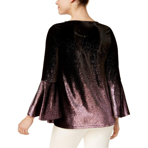Alfani Womens Rose Shimmer Metallic Velvet Pullover Top (Black, Petite Medium)