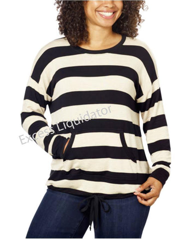 Kensie Womens French Terry Crew Pullover Striped Shirt