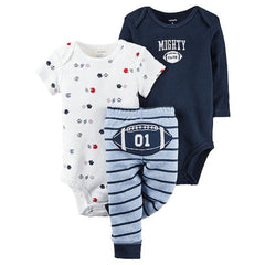 Baby Boy's 3-Piece Matching Outfit Set (2 Bodysuit Tops and 1 Pant)