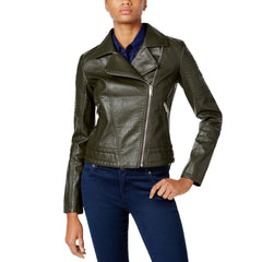 Juniors' Mixed-Media Faux-Leather Moto Jacket