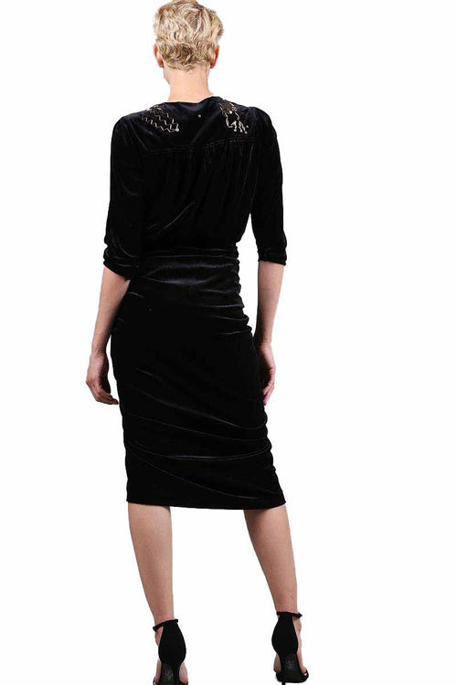 Womens Long Sleeve Velvet Cocktail Dress, Black