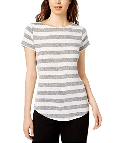 bar III Womens SS Striped Basic T-Shirt, Grey, Medium