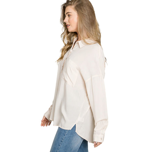 Be Cool Womens Boyfriend Satin Drop Shoulder Long Sleeve Shirt