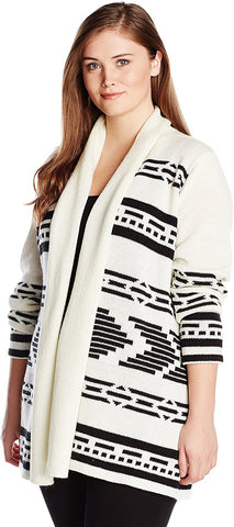 Womens Plus-Size Amya Patterned Cardigan Sweater, Dirty White