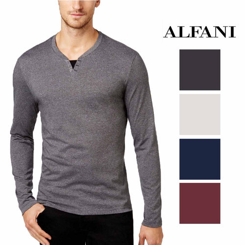Alfani Men's Heather Long-Sleeve Split Crewneck T-Shirt