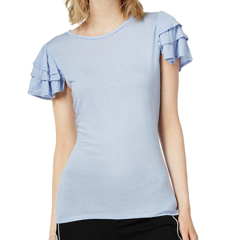 Bar III Womens Ruffled Cap Sleeve Asymmetrical Top New Without Tags(Blue,XSmall)