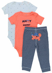 Baby Boy's 3-Piece Matching Outfit Set (2 Bodysuit Tops and 1 Pant)