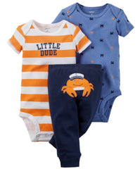 Baby Boy's 3-Piece Matching Outfit Set (2 Bodysuit Tops and 1 Pant)