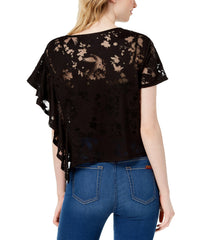 Bar III Womens Burnout Poncho-Sleeve T-Shirt (Black,XX-Large)