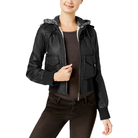 Juniors' Faux-Shearling Faux-Leather Jacket NWD (Black, XX-Large)