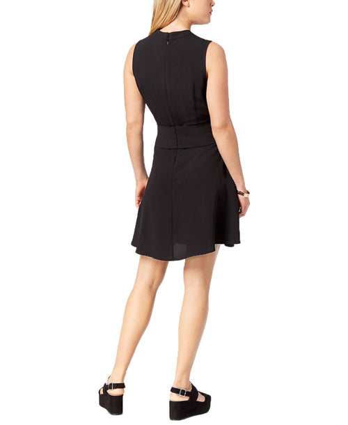 Bar III Womens Mock-Neck Lace-Up-Waist Dress (Black, Large)